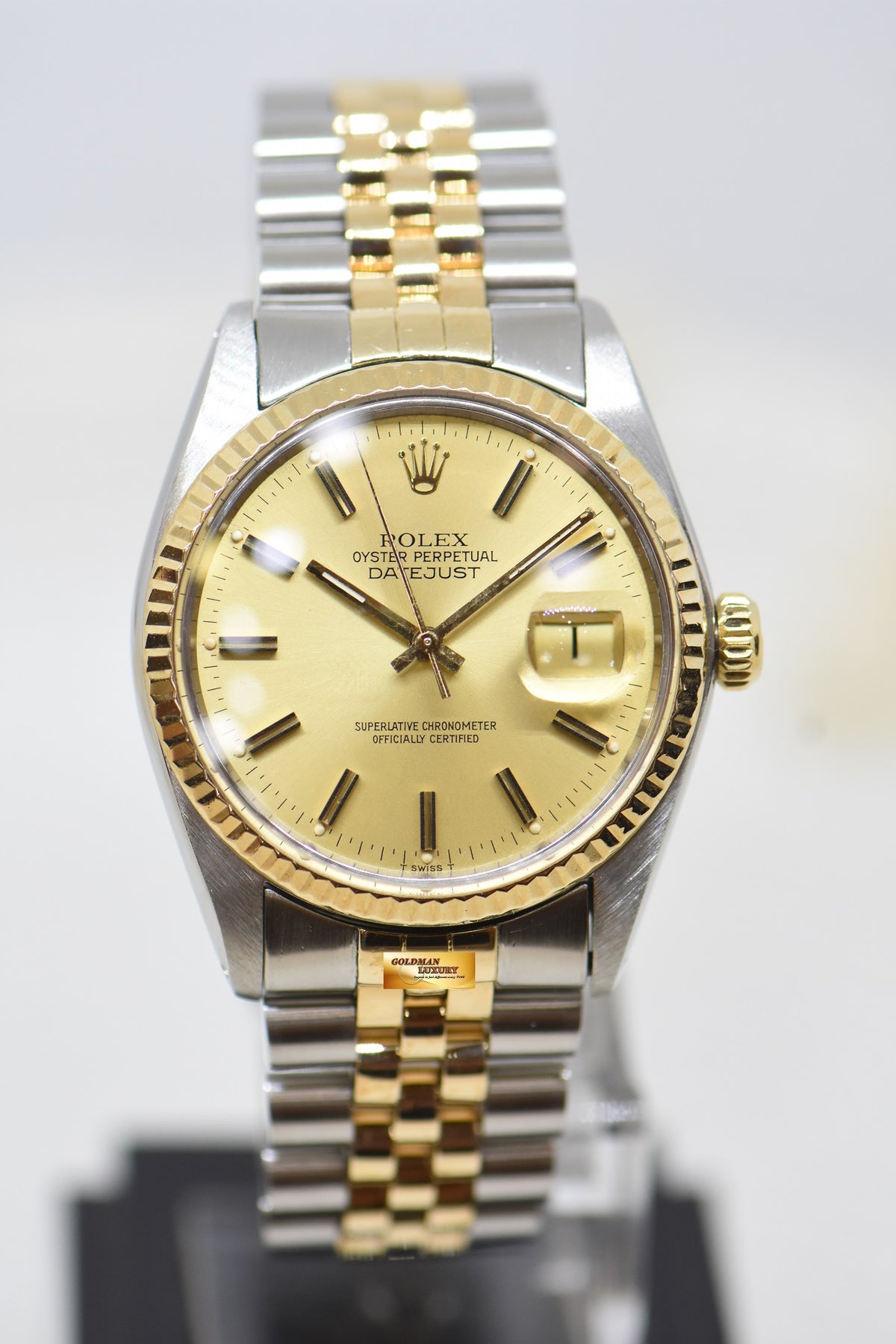 [SOLD] ROLEX OYSTER DATEJUST 36mm HALF-GOLD IN JUBILEE GOLD TRITIUM DIAL 16013 (QUICKSET-DIAL) (MINT)