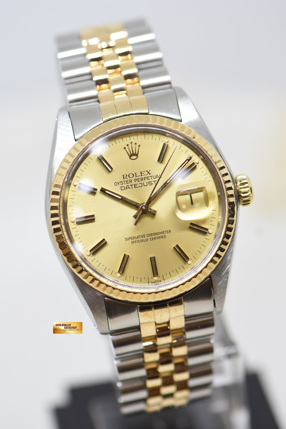[SOLD] ROLEX OYSTER DATEJUST 36mm HALF-GOLD IN JUBILEE GOLD TRITIUM DIAL 16013 (QUICKSET-DIAL) (MINT)