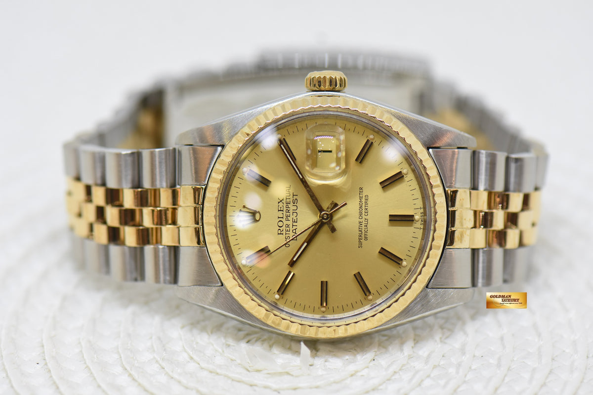 [SOLD] ROLEX OYSTER DATEJUST 36mm HALF-GOLD IN JUBILEE GOLD TRITIUM DIAL 16013 (QUICKSET-DIAL) (MINT)