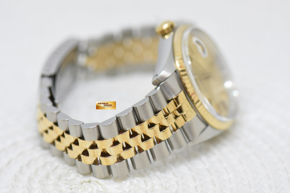 [SOLD] ROLEX OYSTER DATEJUST 36mm HALF-GOLD IN JUBILEE GOLD TRITIUM DIAL 16013 (QUICKSET-DIAL) (MINT)