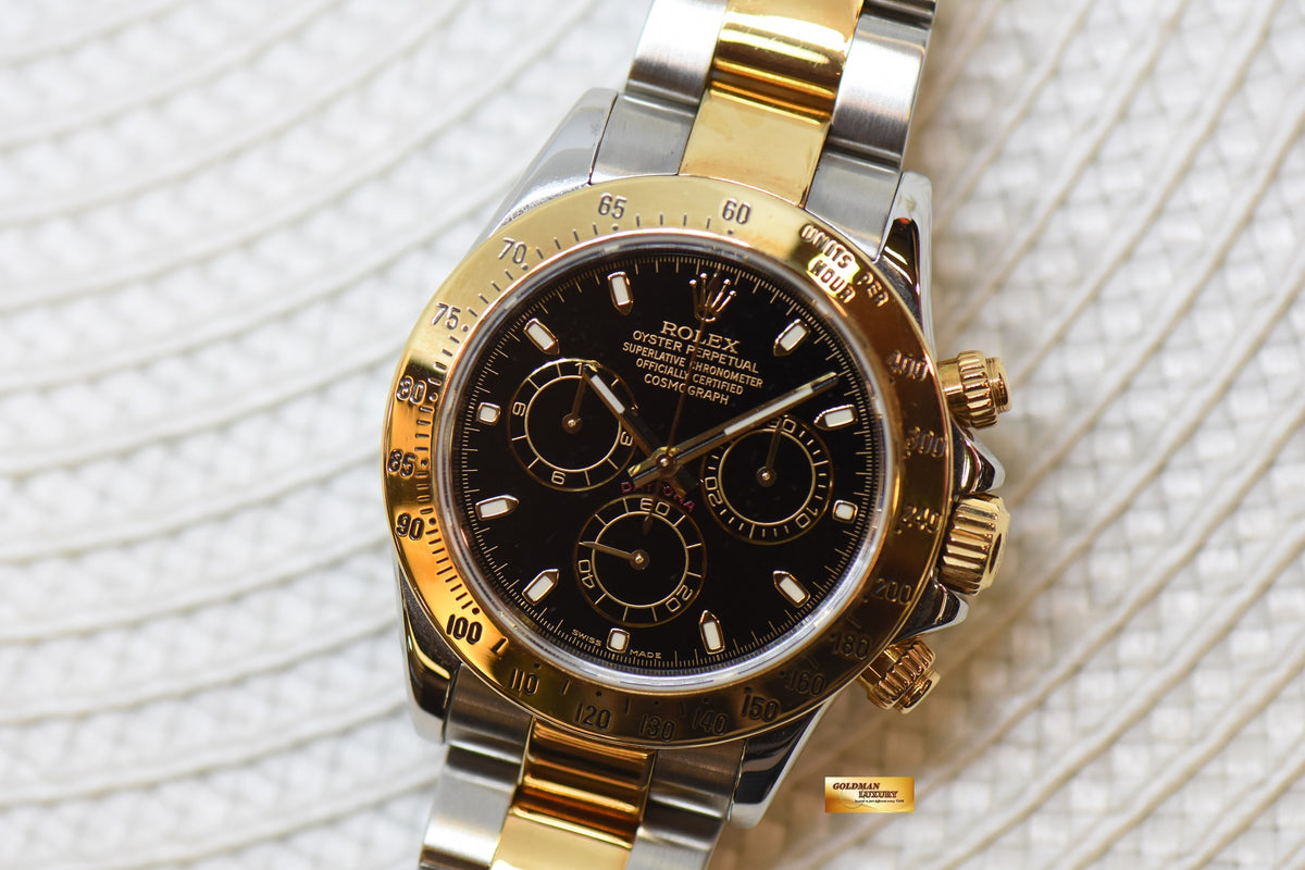 [SOLD] ROLEX OYSTER DAYTONA CHRONOGRAPH 40mm HALF-GOLD IN BRACELET BLACK DIAL 116523 (MINT)