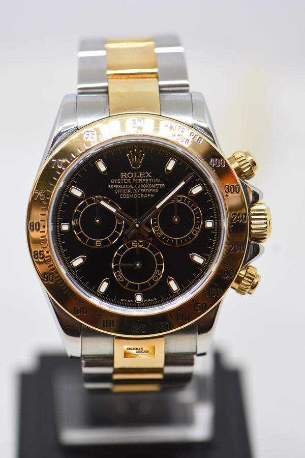 [SOLD] ROLEX OYSTER DAYTONA CHRONOGRAPH 40mm HALF-GOLD IN BRACELET BLACK DIAL 116523 (MINT)