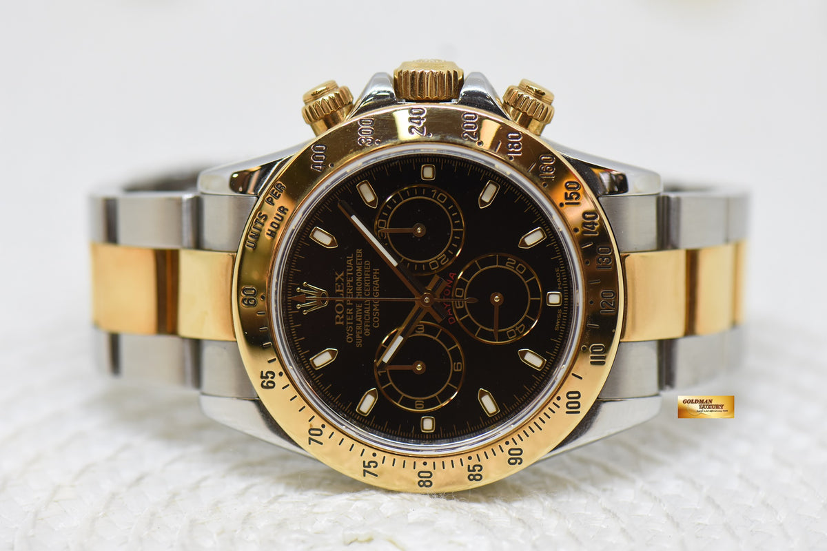 [SOLD] ROLEX OYSTER DAYTONA CHRONOGRAPH 40mm HALF-GOLD IN BRACELET BLACK DIAL 116523 (MINT)