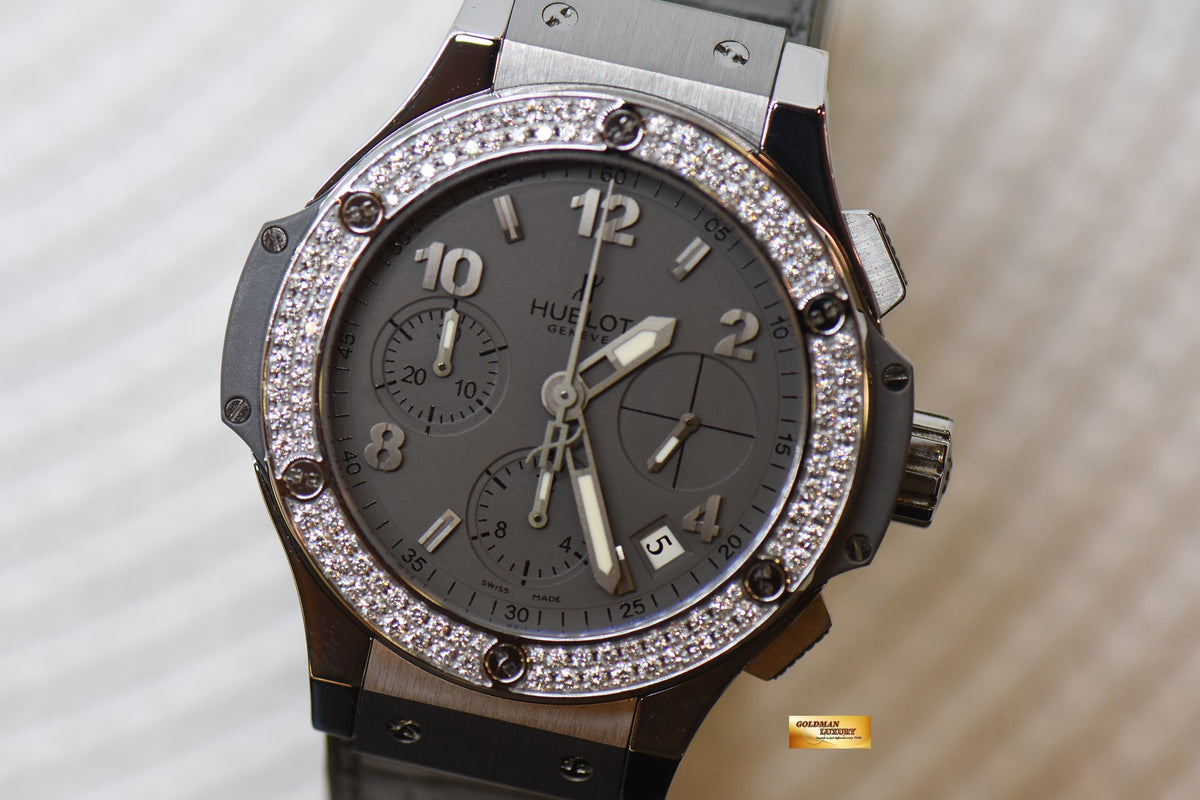 [SOLD] HUBLOT BIG BANG CHRONOGRAPH 41mm EARL GREY STEEL IN RUBBER STRAP DIAMOND BEZEL AUTOMATIC 342.ST.5010.LR.1104 (MINT)