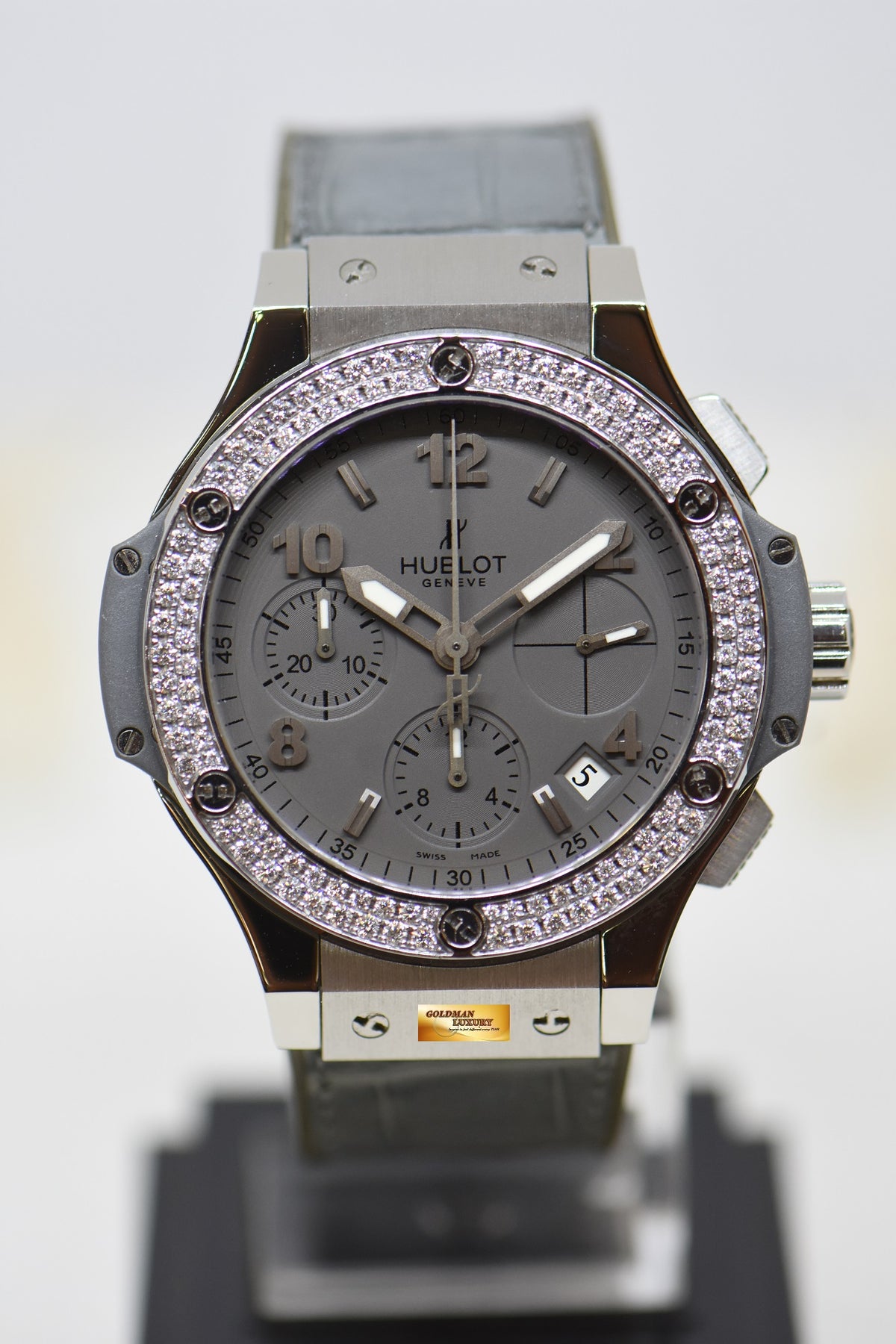 [SOLD] HUBLOT BIG BANG CHRONOGRAPH 41mm EARL GREY STEEL IN RUBBER STRAP DIAMOND BEZEL AUTOMATIC 342.ST.5010.LR.1104 (MINT)