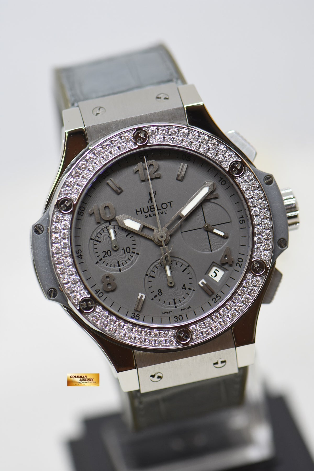 [SOLD] HUBLOT BIG BANG CHRONOGRAPH 41mm EARL GREY STEEL IN RUBBER STRAP DIAMOND BEZEL AUTOMATIC 342.ST.5010.LR.1104 (MINT)