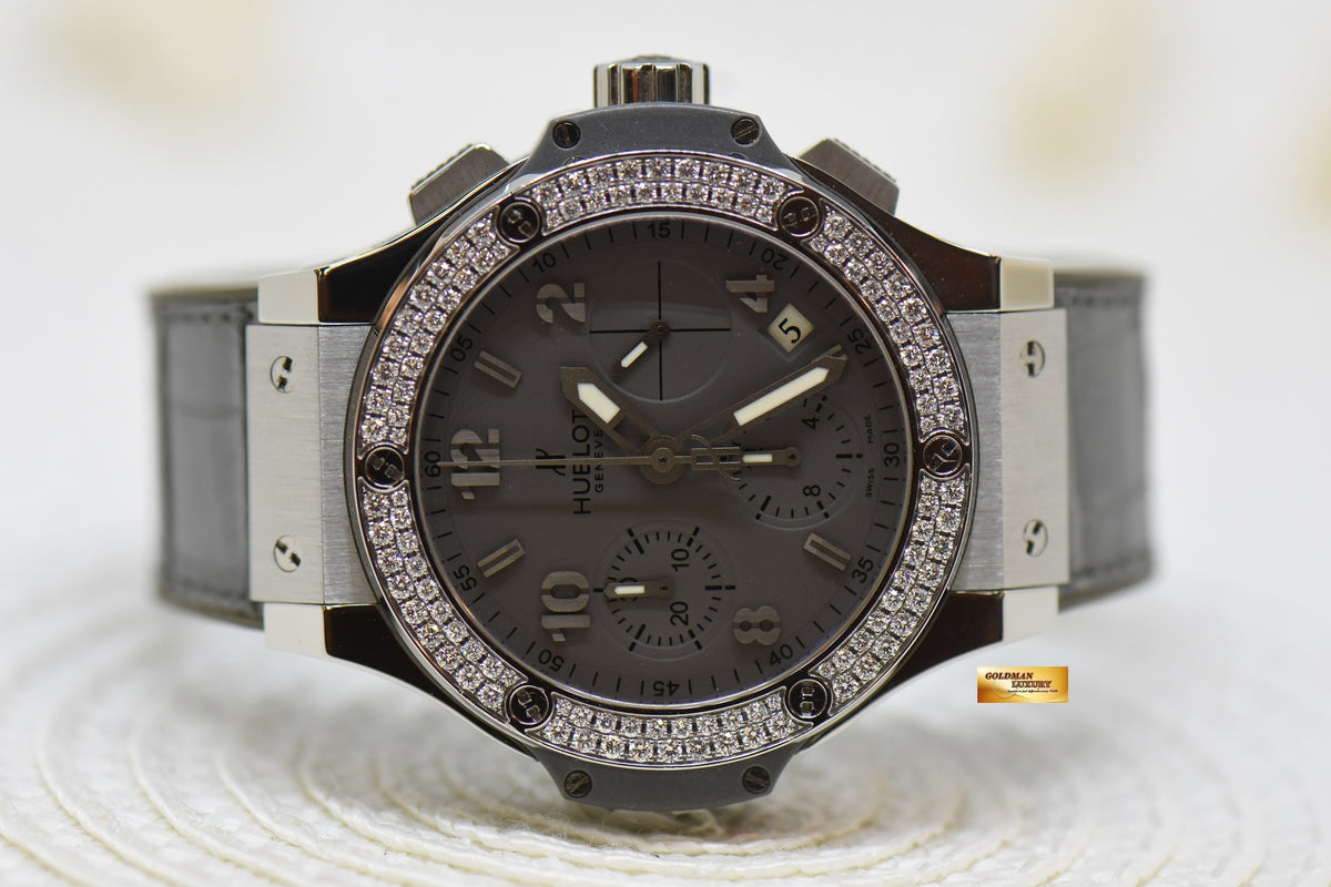 [SOLD] HUBLOT BIG BANG CHRONOGRAPH 41mm EARL GREY STEEL IN RUBBER STRAP DIAMOND BEZEL AUTOMATIC 342.ST.5010.LR.1104 (MINT)
