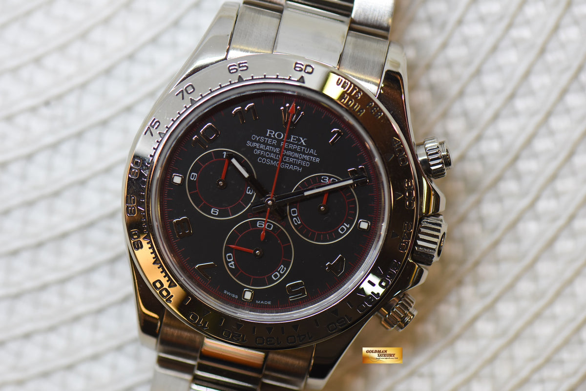 [SOLD] ROLEX OYSTER DAYTONA CHRONOGRAPH 40mm WHITE GOLD IN OYSTER BRACELET BLACK RACING DIAL “SPYDER” 116509 (MINT)
