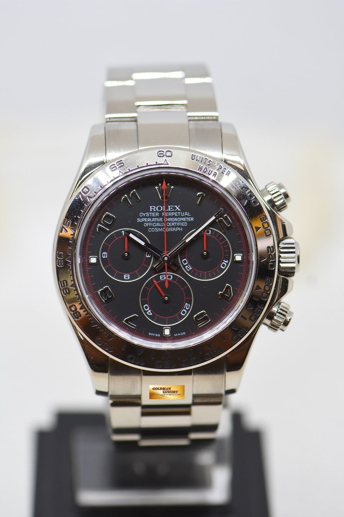 [SOLD] ROLEX OYSTER DAYTONA CHRONOGRAPH 40mm WHITE GOLD IN OYSTER BRACELET BLACK RACING DIAL “SPYDER” 116509 (MINT)