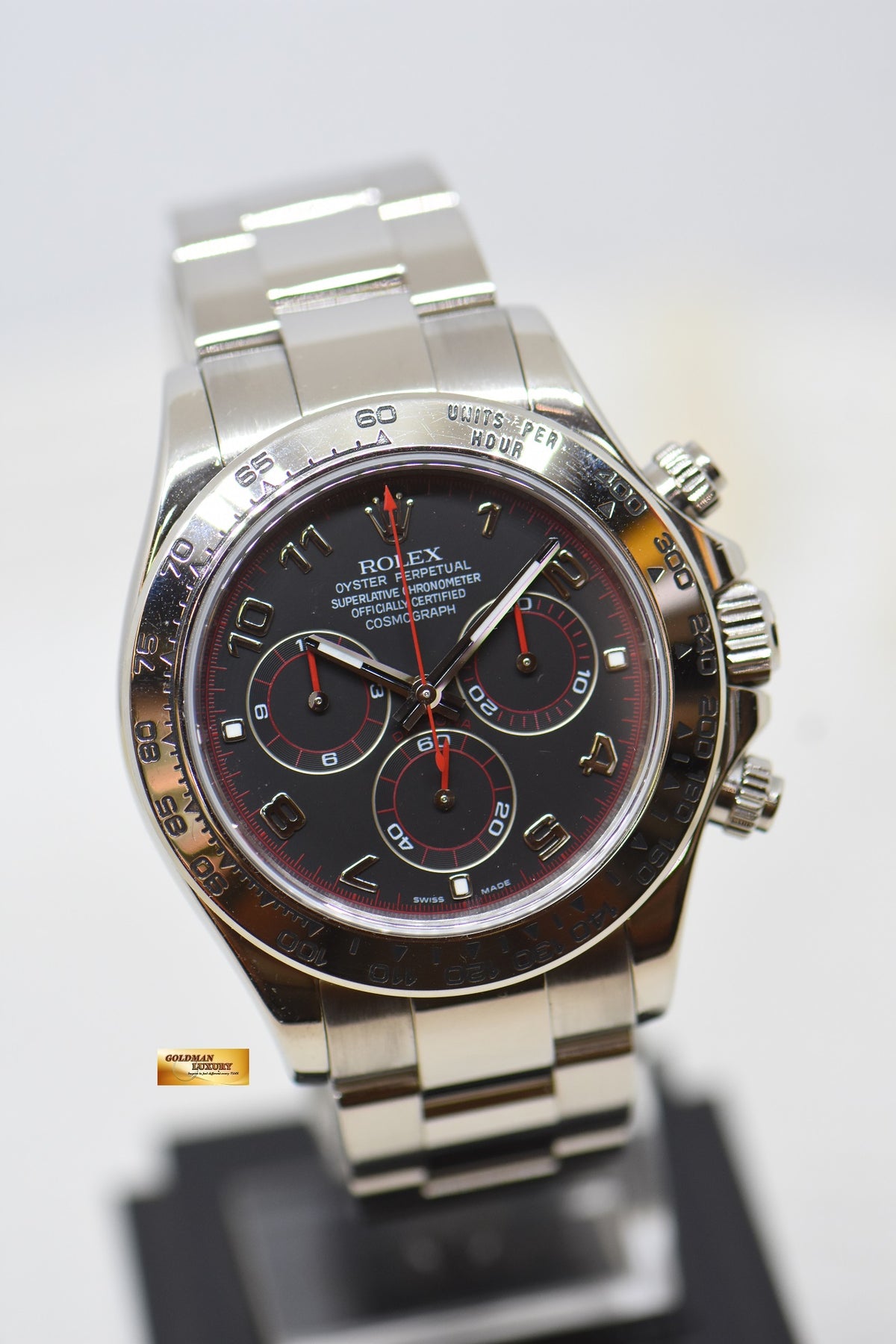 [SOLD] ROLEX OYSTER DAYTONA CHRONOGRAPH 40mm WHITE GOLD IN OYSTER BRACELET BLACK RACING DIAL “SPYDER” 116509 (MINT)