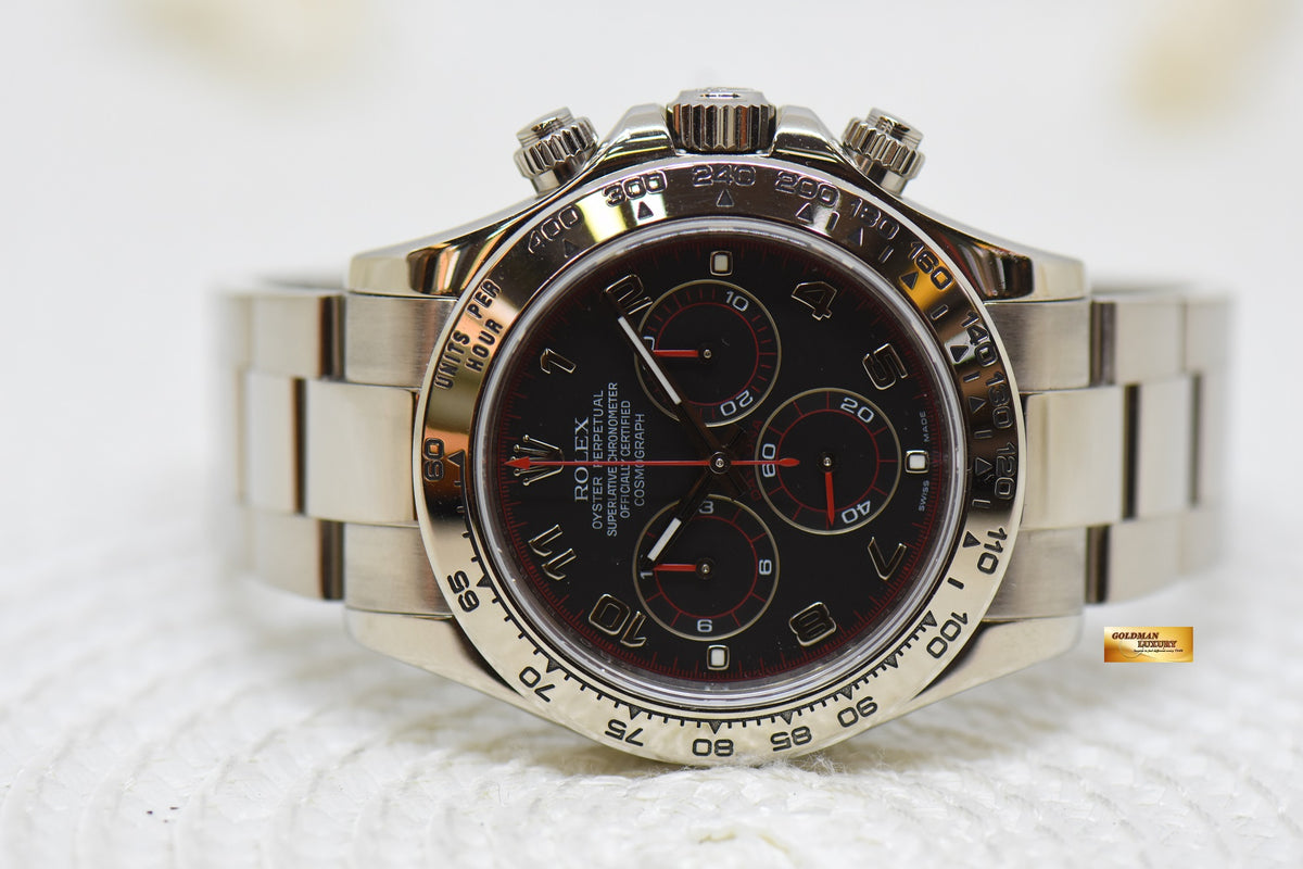 [SOLD] ROLEX OYSTER DAYTONA CHRONOGRAPH 40mm WHITE GOLD IN OYSTER BRACELET BLACK RACING DIAL “SPYDER” 116509 (MINT)