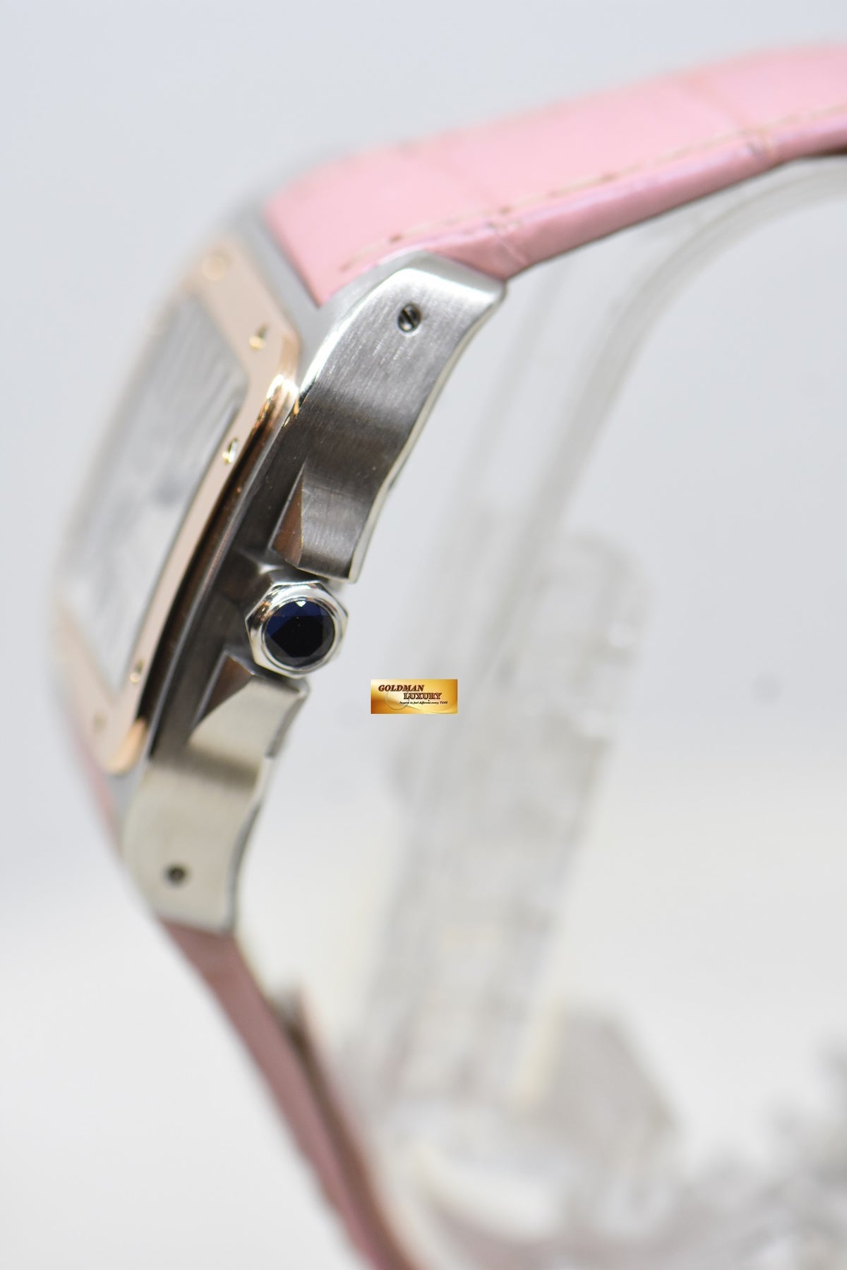 [SOLD] CARTIER SANTOS 100 MIDSIZE HALF-GOLD IN LEATHER STRAP AUTOMATIC 2878 (MINT)