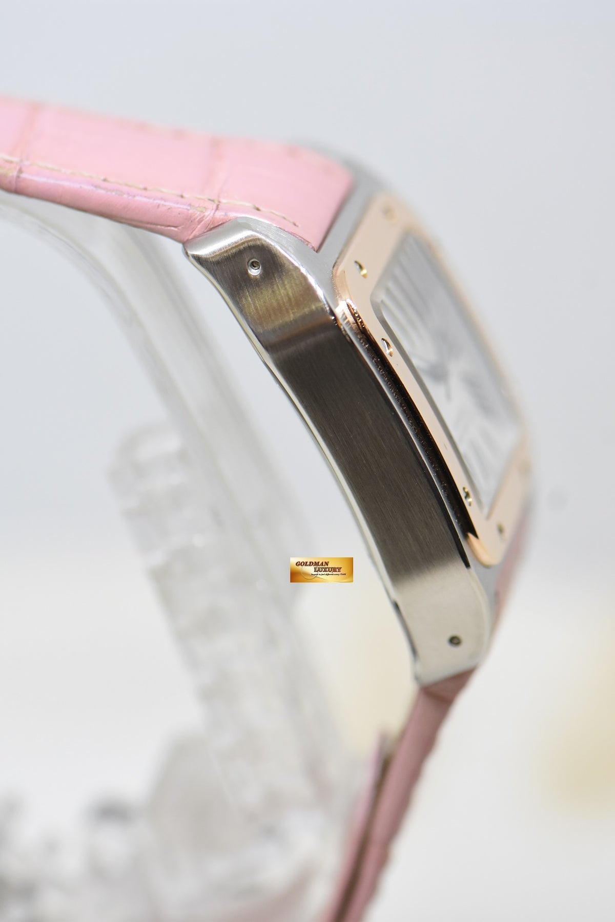 [SOLD] CARTIER SANTOS 100 MIDSIZE HALF-GOLD IN LEATHER STRAP AUTOMATIC 2878 (MINT)