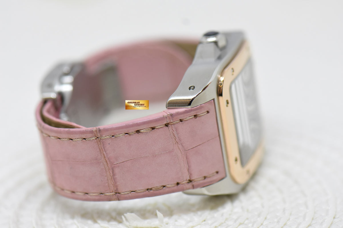 [SOLD] CARTIER SANTOS 100 MIDSIZE HALF-GOLD IN LEATHER STRAP AUTOMATIC 2878 (MINT)