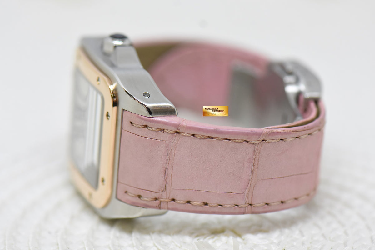 [SOLD] CARTIER SANTOS 100 MIDSIZE HALF-GOLD IN LEATHER STRAP AUTOMATIC 2878 (MINT)