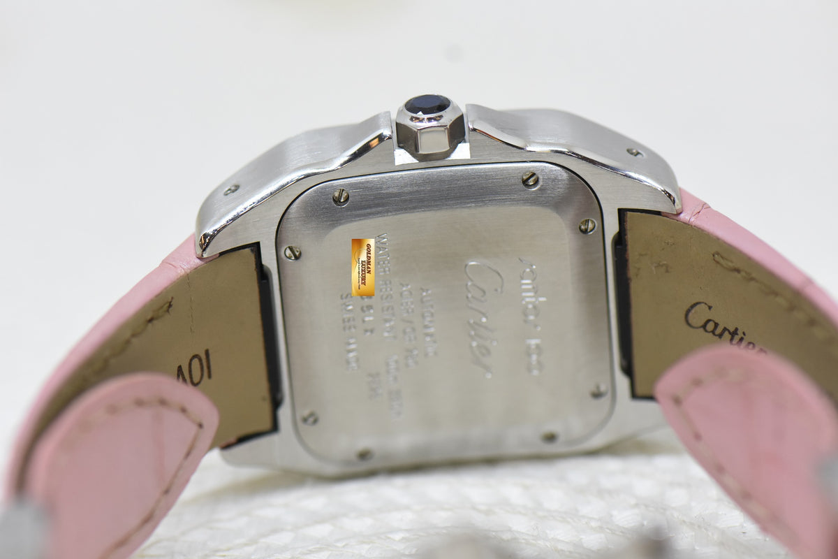 [SOLD] CARTIER SANTOS 100 MIDSIZE HALF-GOLD IN LEATHER STRAP AUTOMATIC 2878 (MINT)