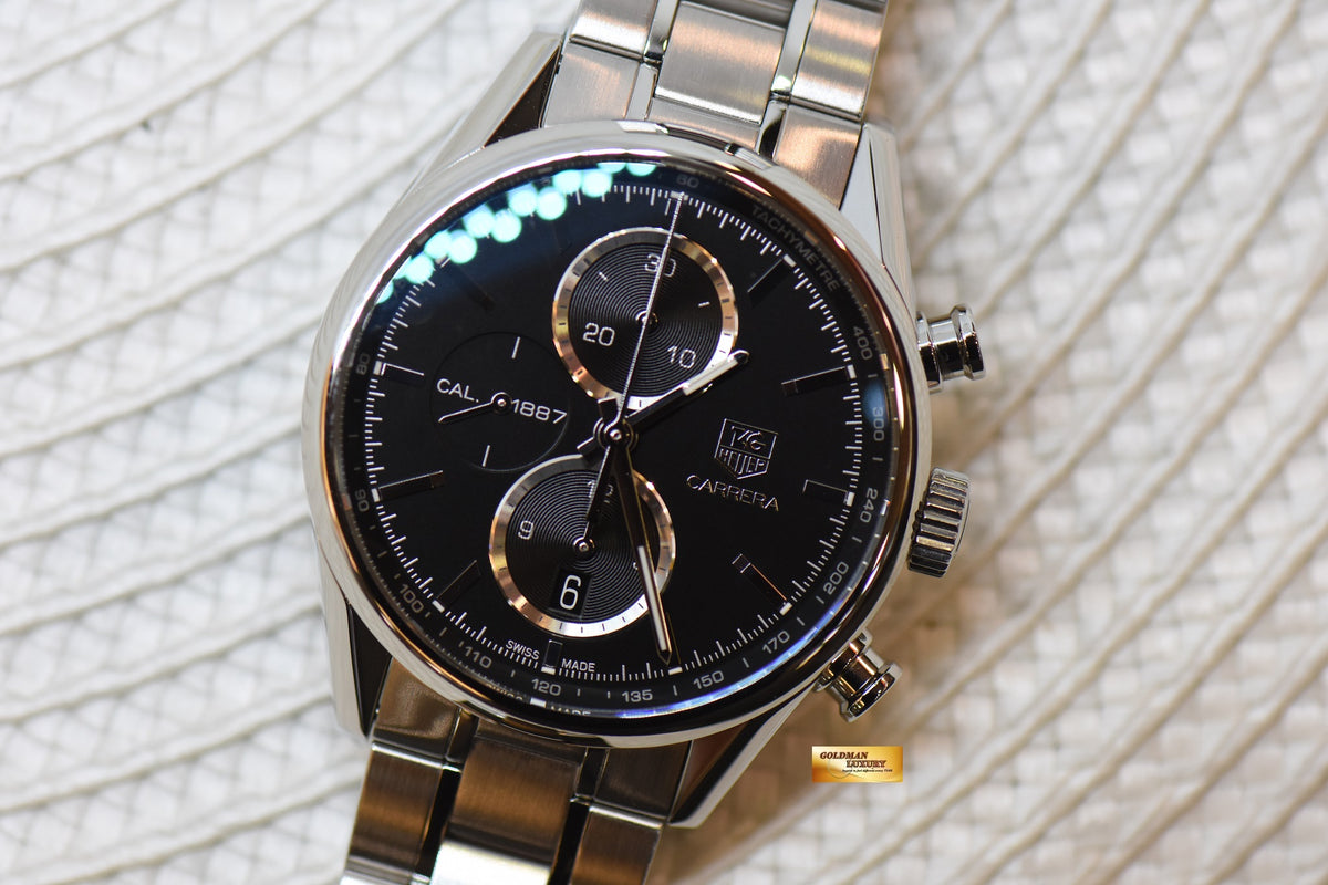 [SOLD] TAG HEUER CARRERA CHRONOGRAPH CALIBRE 1887 STEEL BRACELET BLACK CAR2110 (MINT)