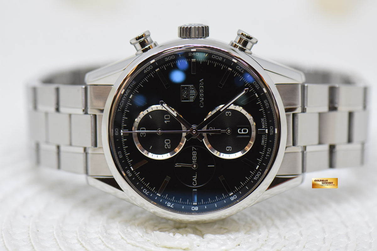 [SOLD] TAG HEUER CARRERA CHRONOGRAPH CALIBRE 1887 STEEL BRACELET BLACK CAR2110 (MINT)