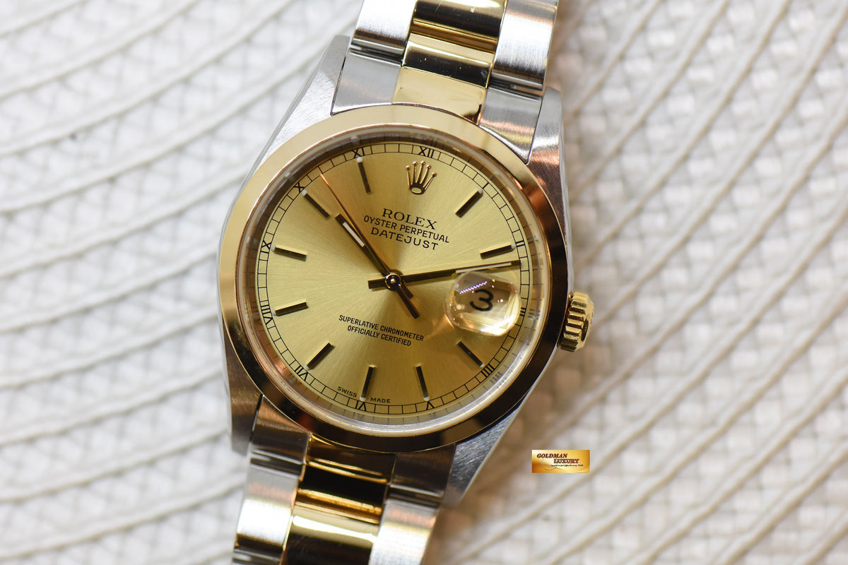[SOLD] ROLEX OYSTER DATEJUST 36mm HALF-GOLD IN OYSTER BRACELET GOLD DIAL 16203 (MINT)