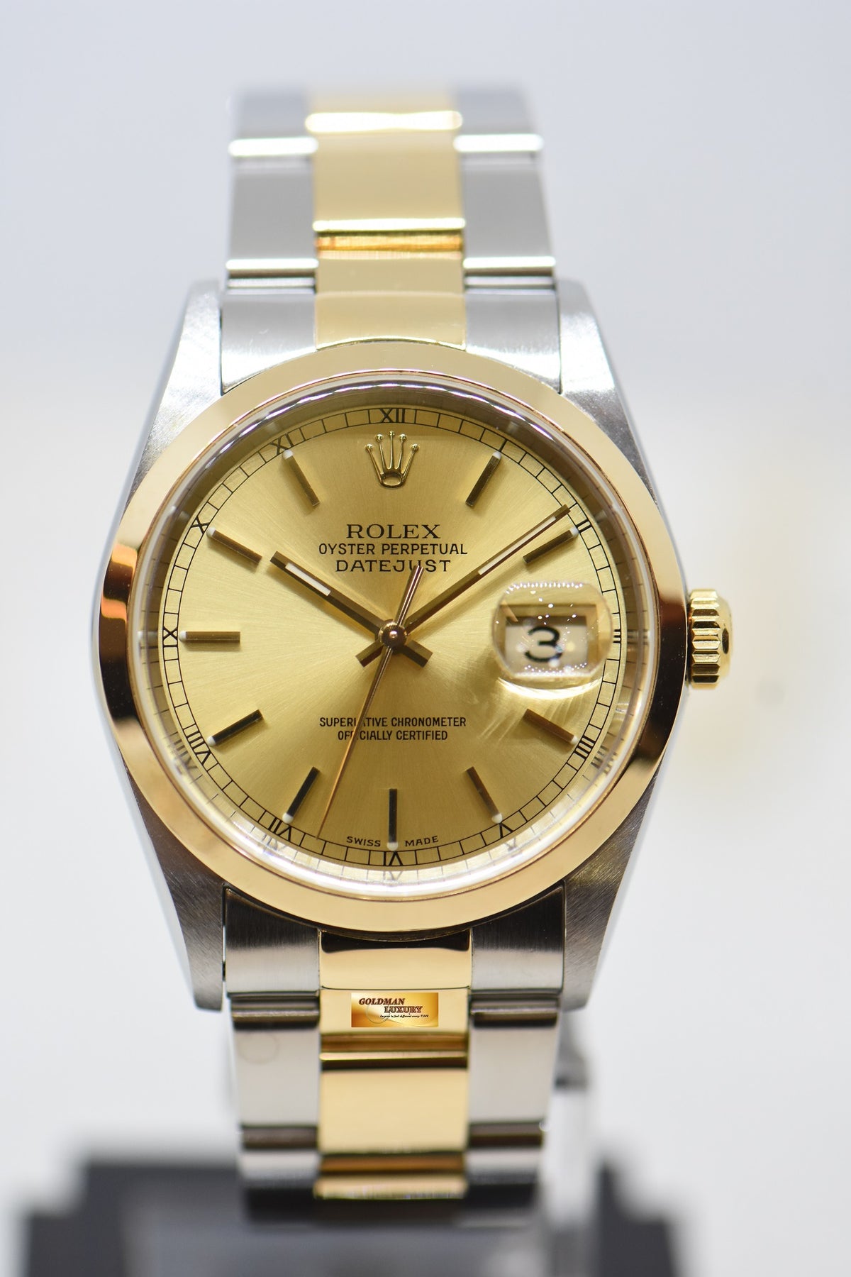 [SOLD] ROLEX OYSTER DATEJUST 36mm HALF-GOLD IN OYSTER BRACELET GOLD DIAL 16203 (MINT)
