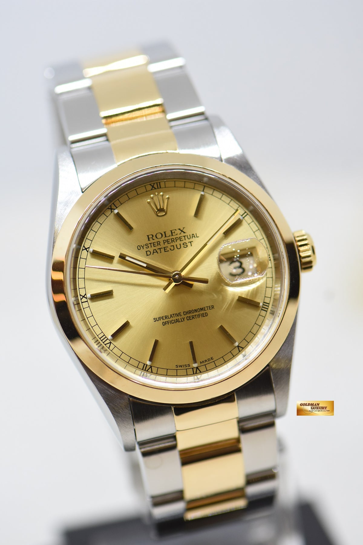 [SOLD] ROLEX OYSTER DATEJUST 36mm HALF-GOLD IN OYSTER BRACELET GOLD DIAL 16203 (MINT)