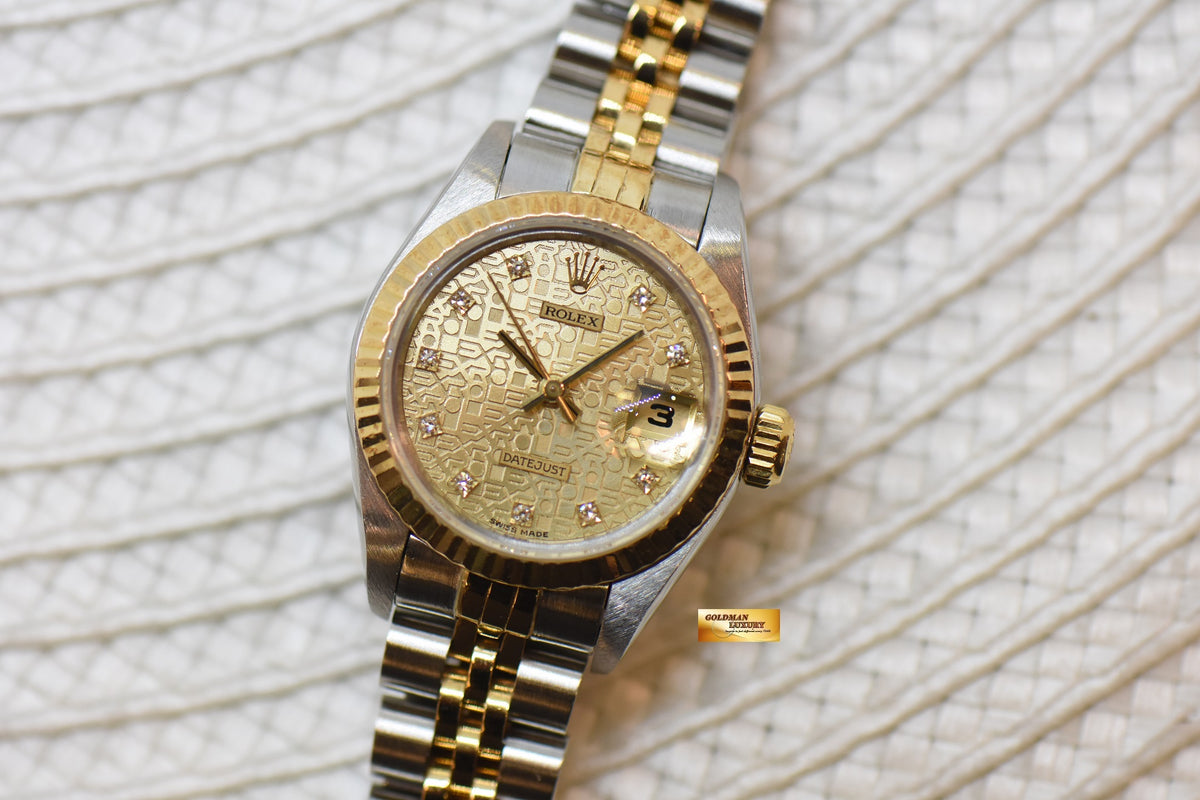 [SOLD] ROLEX OYSTER DATEJUST 26mm HALF-GOLD IN JUBILEE BRACELET GOLD DIAMOND DIAL 69173 (MINT)