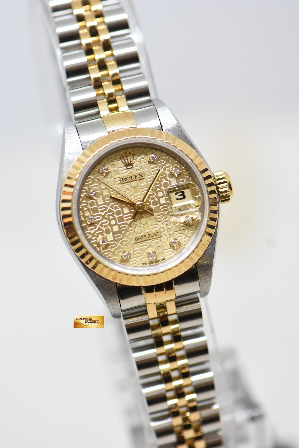 [SOLD] ROLEX OYSTER DATEJUST 26mm HALF-GOLD IN JUBILEE BRACELET GOLD DIAMOND DIAL 69173 (MINT)