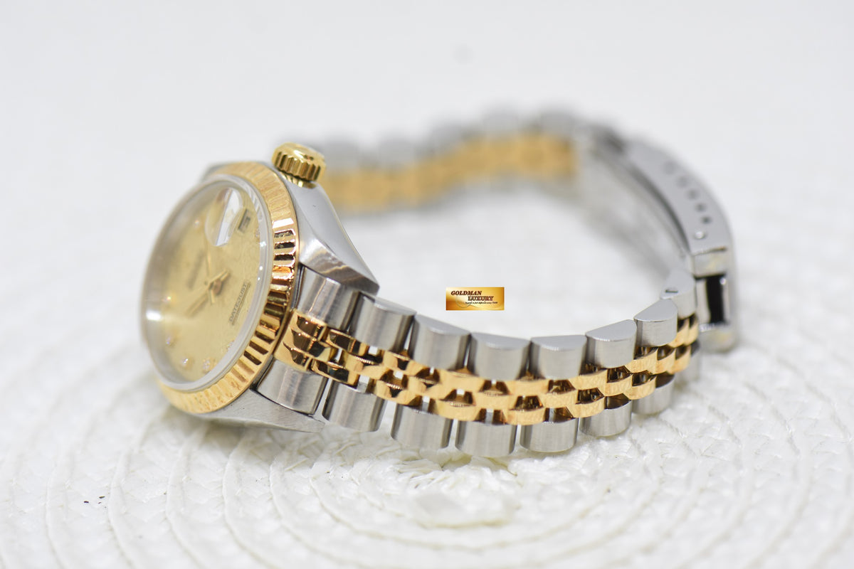 [SOLD] ROLEX OYSTER DATEJUST 26mm HALF-GOLD IN JUBILEE BRACELET GOLD DIAMOND DIAL 69173 (MINT)