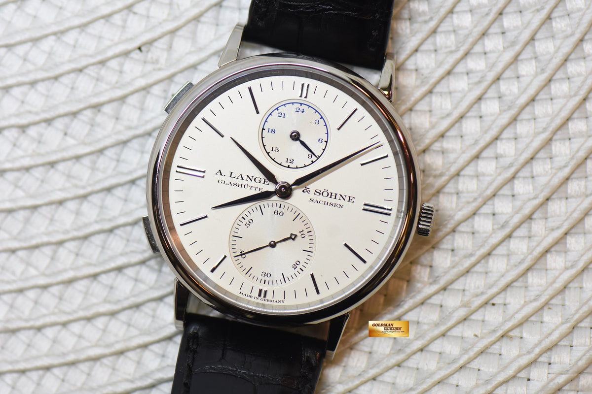 [SOLD] A.LANGE & SOHNE SAXONIA DUAL TIME 38.5mm WHITE GOLD IN STRAP AUTOMATIC 386.026 (MINT)