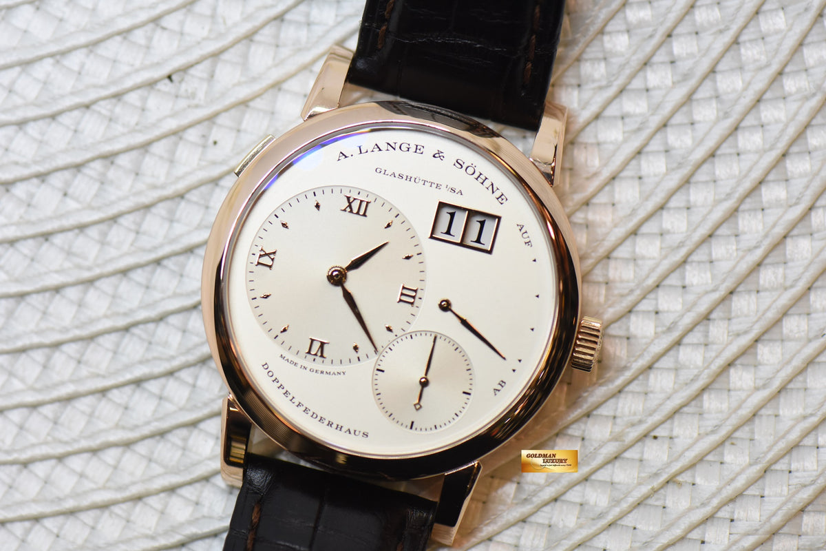 [SOLD] A.LANGE & SOHNE LANGE 1 38.5mm BIG DATE POWER RESERVE ROSE GOLD IN LEATHER STRAP MANUAL 191.032 (MINT)