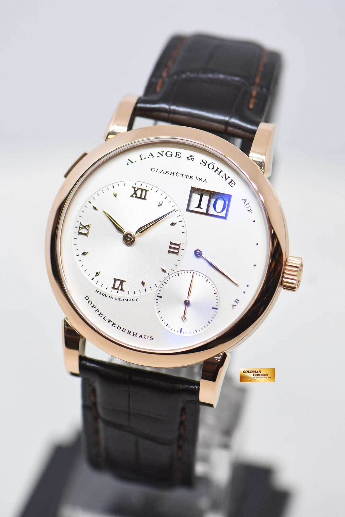 [SOLD] A.LANGE & SOHNE LANGE 1 38.5mm BIG DATE POWER RESERVE ROSE GOLD IN LEATHER STRAP MANUAL 191.032 (MINT)