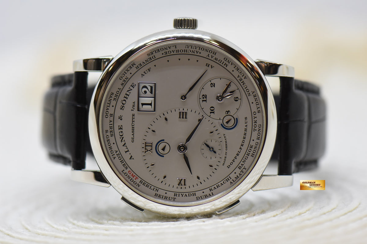 [SOLD] A.LANGE & SOHNE LANGE 1 TIMEZONE 41.9mm PLATINUM IN LEATHER STRAP OUTSIZED DATE DAY/NIGHT MANUAL 116.025 (MINT)