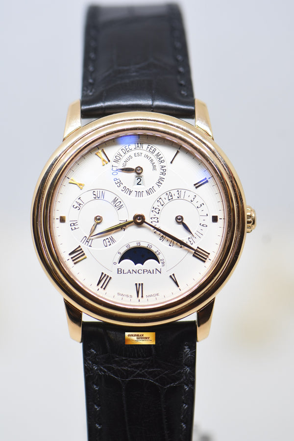 BLANCPAIN VILLERET PERPETUAL CALENDAR 38mm ROSE GOLD IN LEATHER STRAP AUTOMATIC 6056-3642-55B (MINT)