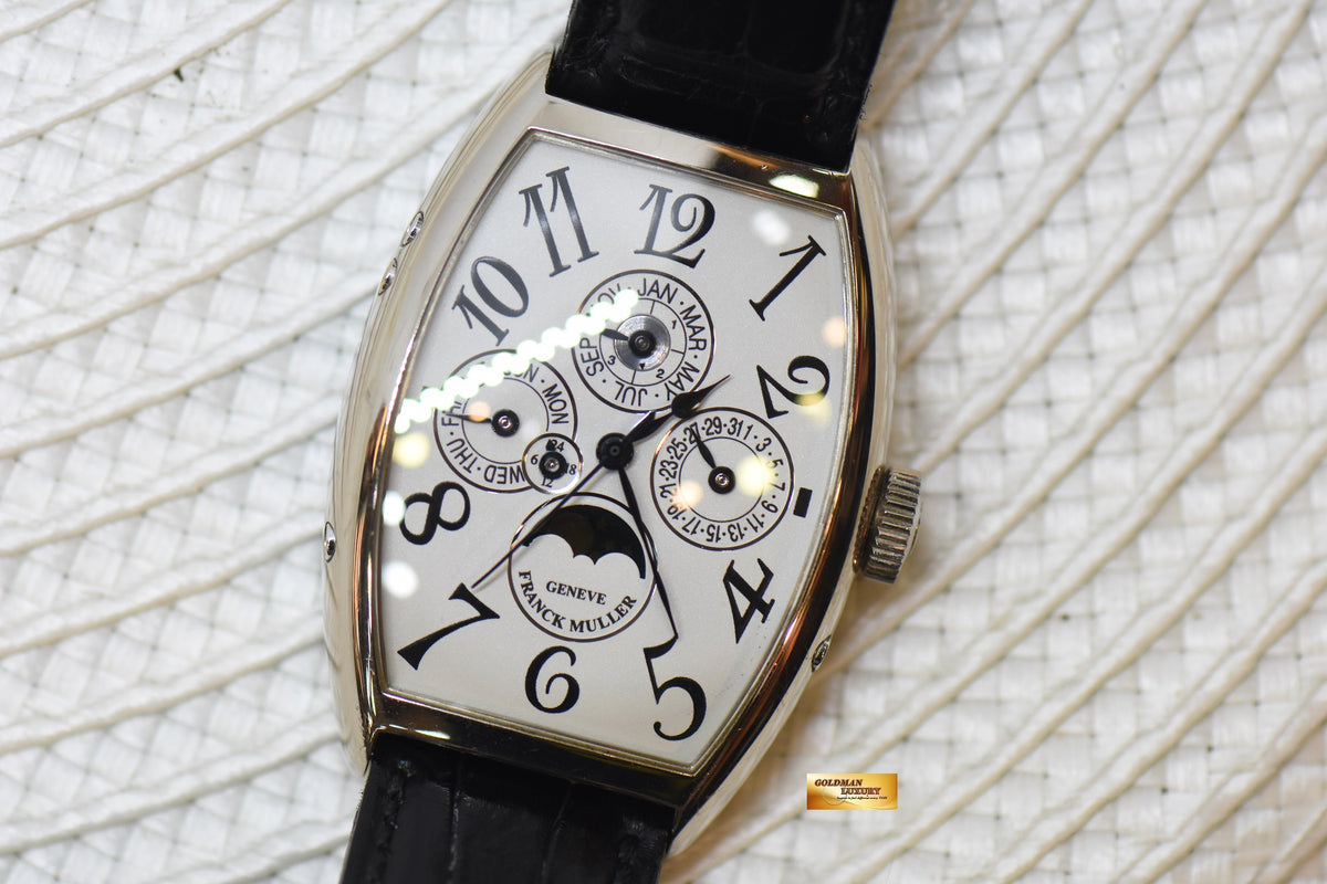 [SOLD] FRANCK MULLER CASABLANCA PERPETUAL CALENDAR MOONPHASE WHITE GOLD IN LEATHER STRAP AUTOMATIC 5850QP (MINT)