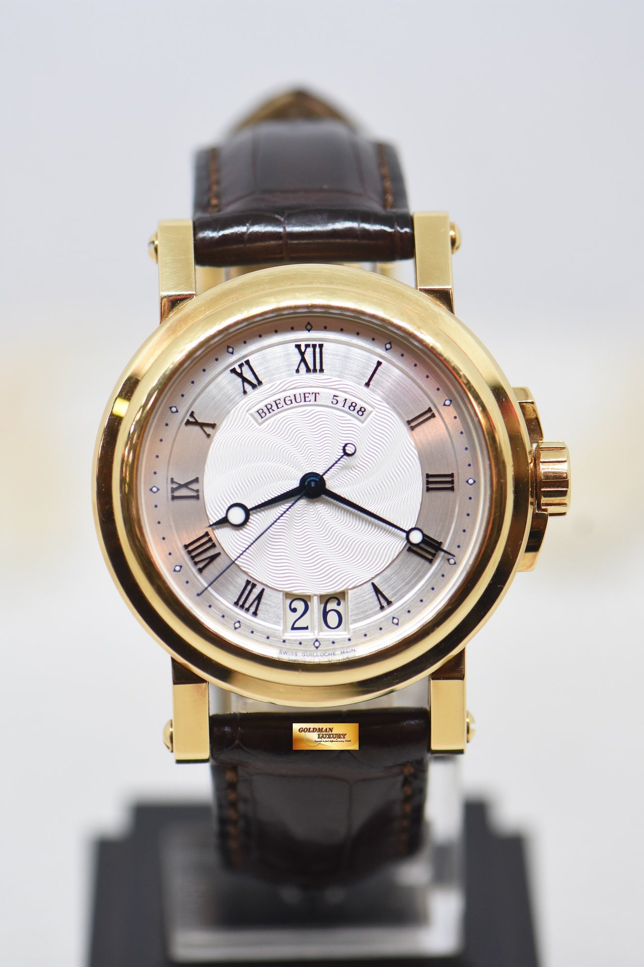 SOLD] BREGUET MARINE BIG DATE 39mm YELLOW GOLD IN LEATHER STRAP 