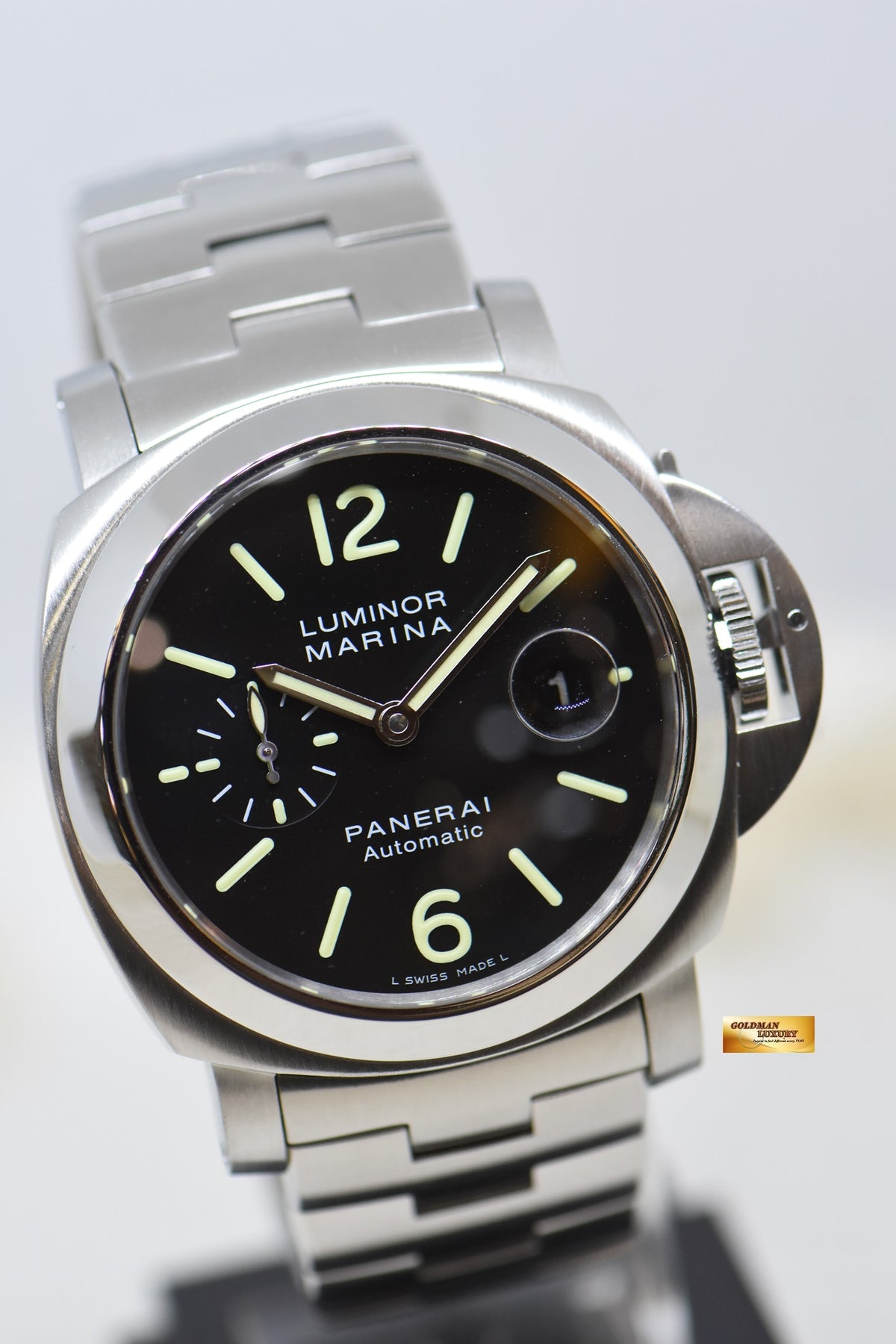 [SOLD] PANERAI LUMINOR MARINA 44mm STEEL IN BRACELET AUTOMATIC BLACK PAM 299 (LNIB)