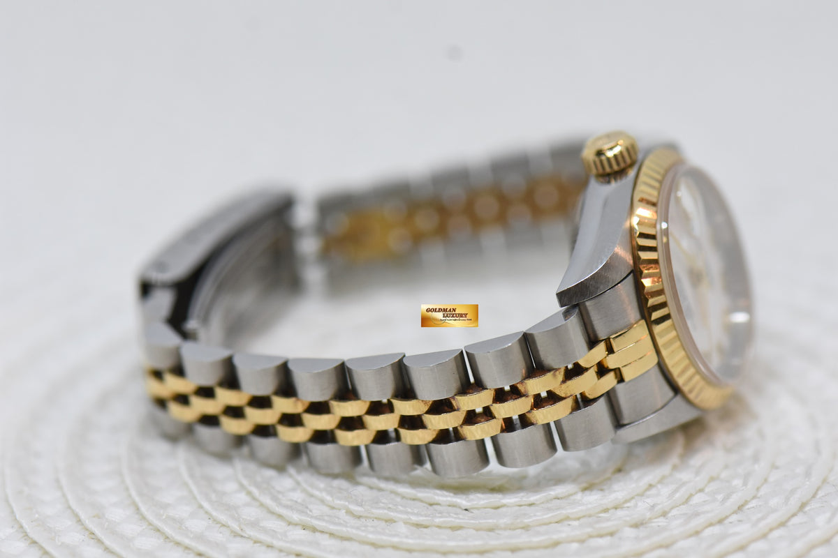 [SOLD] ROLEX OYSTER DATEJUST 26mm HALF-GOLD IN JUBILEE BRACELET WHITE ROMAN DIAL 69173 (MINT)