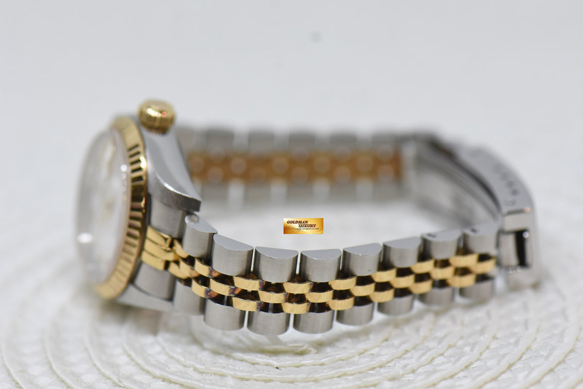 [SOLD] ROLEX OYSTER DATEJUST 26mm HALF-GOLD IN JUBILEE BRACELET WHITE ROMAN DIAL 69173 (MINT)