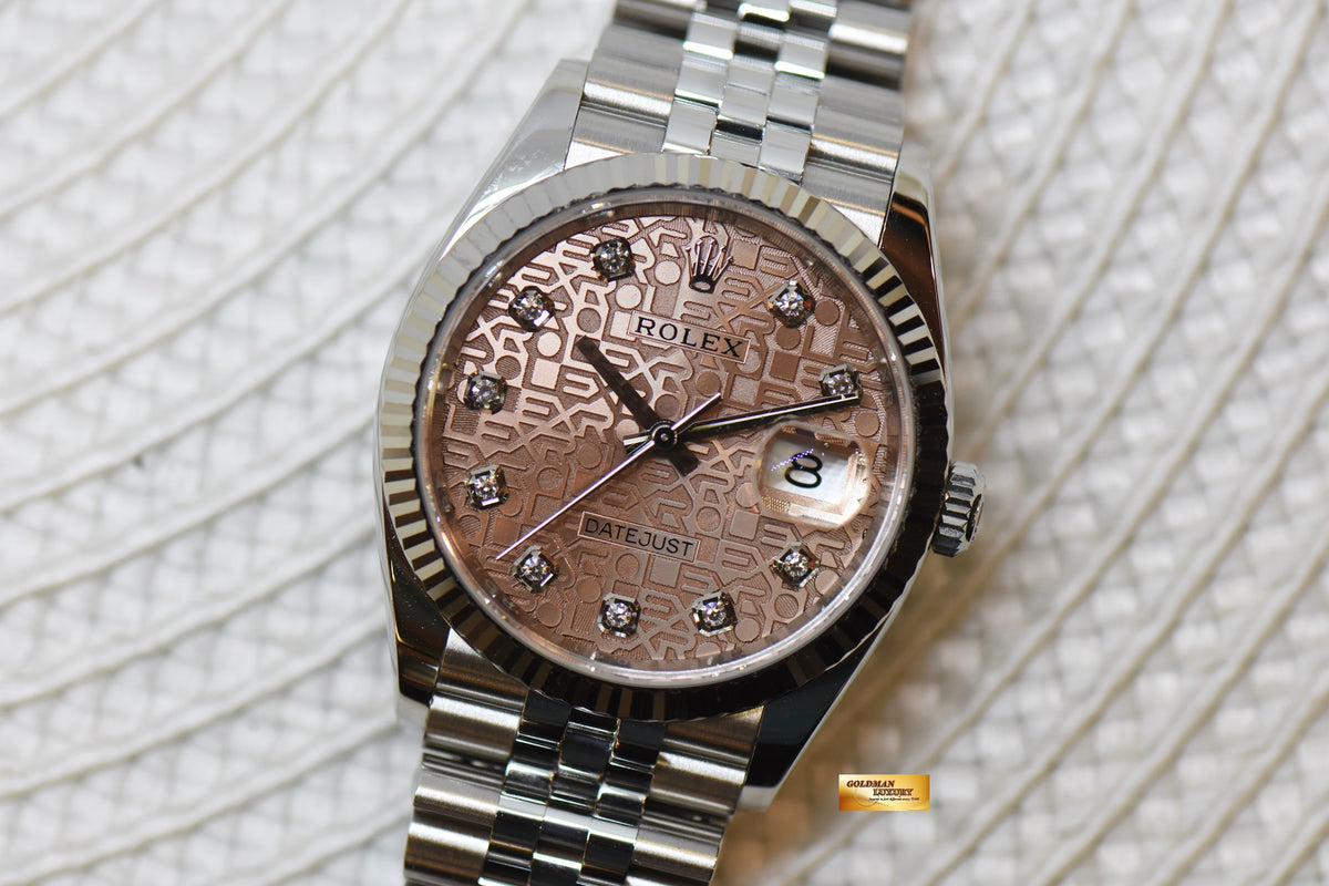 [SOLD] ROLEX OYSTER DATEJUST 36mm STEEL IN JUBILEE ANNIVERSARY SALMON COMPUTER DIAMOND DIAL 126234 (LNIB)