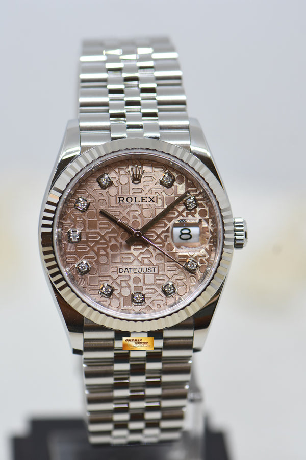 ROLEX OYSTER DATEJUST 36mm STEEL IN JUBILEE ANNIVERSARY SALMON COMPUTER DIAMOND DIAL 126234 (LNIB)