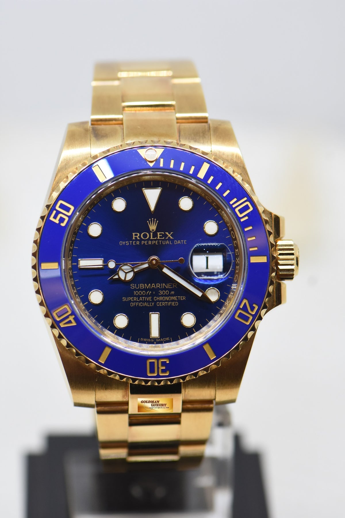 [SOLD] ROLEX SUBMARINER 40mm YELLOW GOLD IN BRACELET BLUE SUNBURST DIAL BLUE CERAMIC BEZEL 116618LB (UNPOLISHED)