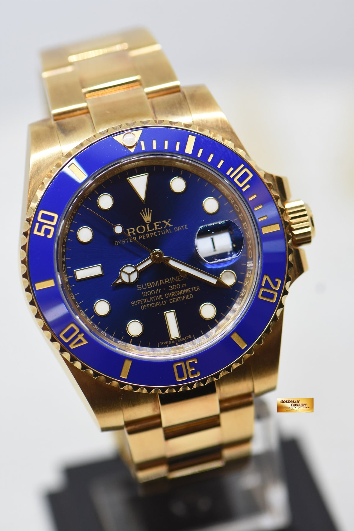 [SOLD] ROLEX SUBMARINER 40mm YELLOW GOLD IN BRACELET BLUE SUNBURST DIAL BLUE CERAMIC BEZEL 116618LB (UNPOLISHED)