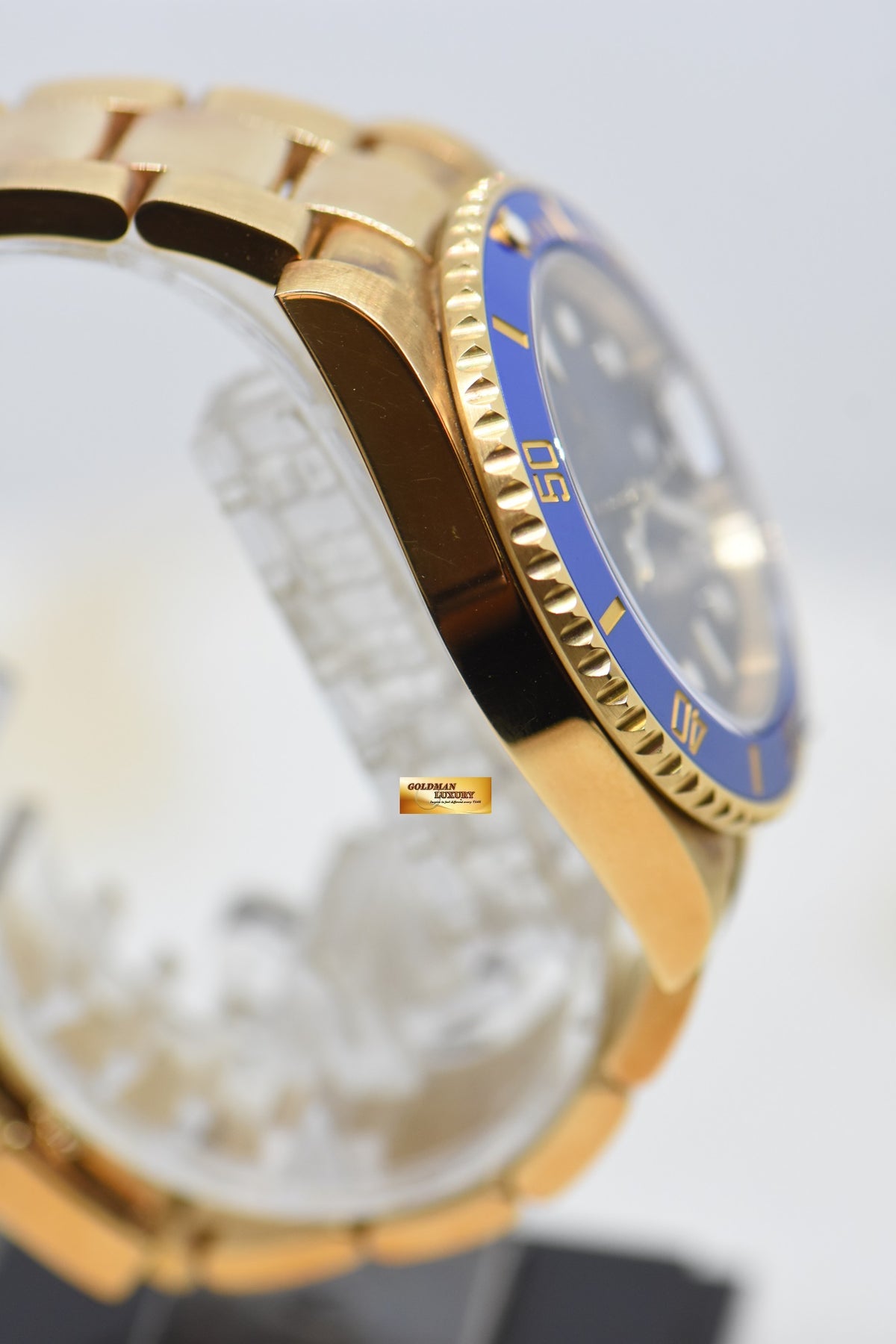 [SOLD] ROLEX SUBMARINER 40mm YELLOW GOLD IN BRACELET BLUE SUNBURST DIAL BLUE CERAMIC BEZEL 116618LB (UNPOLISHED)