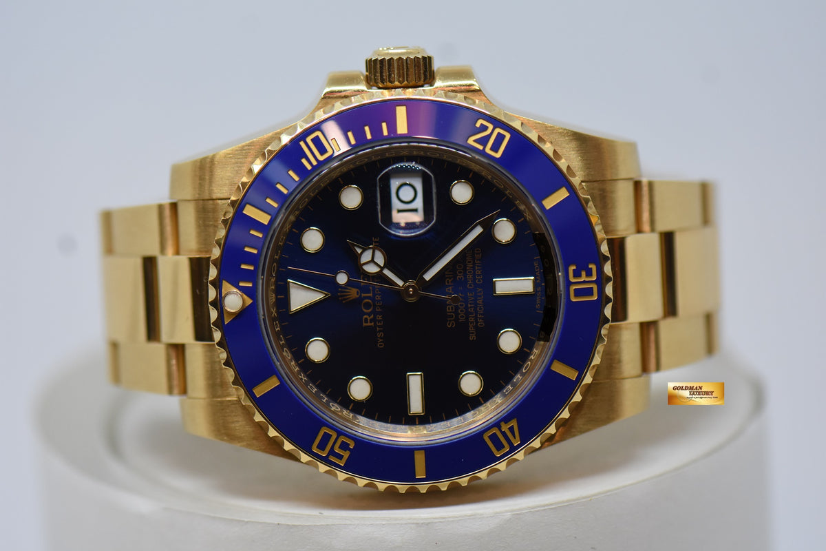 [SOLD] ROLEX SUBMARINER 40mm YELLOW GOLD IN BRACELET BLUE SUNBURST DIAL BLUE CERAMIC BEZEL 116618LB (UNPOLISHED)