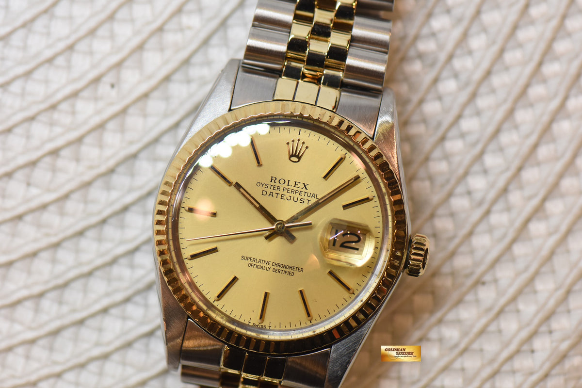 [SOLD] ROLEX OYSTER DATEJUST 36mm HALF-GOLD IN JUBILEE BRACELET GOLD DIAL 16013 (QUICKSET-DATE) (VINTAGE)