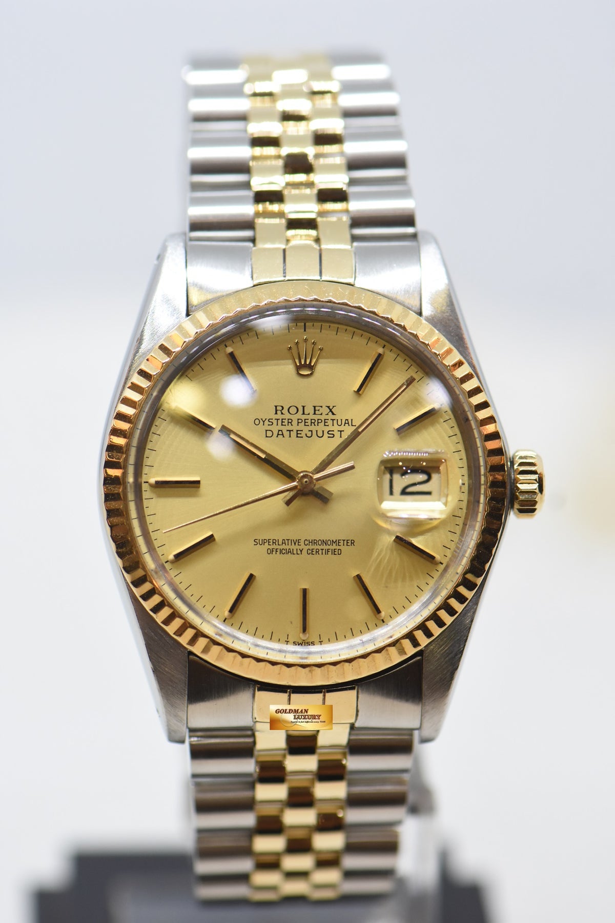 [SOLD] ROLEX OYSTER DATEJUST 36mm HALF-GOLD IN JUBILEE BRACELET GOLD DIAL 16013 (QUICKSET-DATE) (VINTAGE)