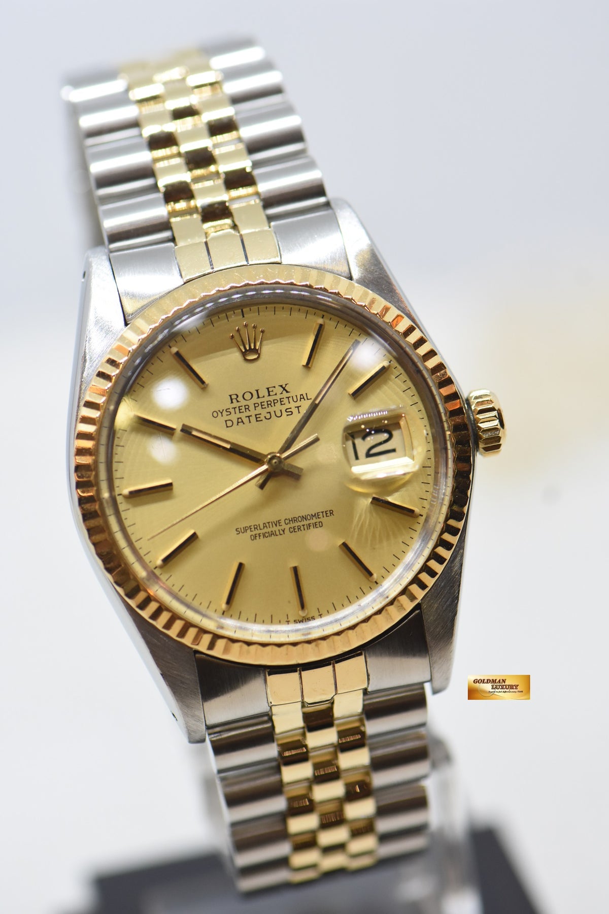 [SOLD] ROLEX OYSTER DATEJUST 36mm HALF-GOLD IN JUBILEE BRACELET GOLD DIAL 16013 (QUICKSET-DATE) (VINTAGE)