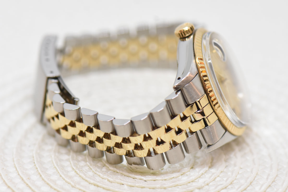 [SOLD] ROLEX OYSTER DATEJUST 36mm HALF-GOLD IN JUBILEE BRACELET GOLD DIAL 16013 (QUICKSET-DATE) (VINTAGE)
