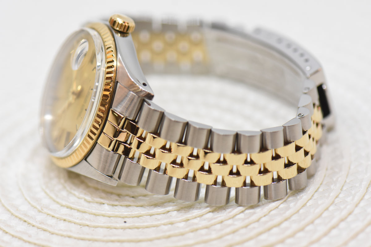[SOLD] ROLEX OYSTER DATEJUST 36mm HALF-GOLD IN JUBILEE BRACELET GOLD DIAL 16013 (QUICKSET-DATE) (VINTAGE)