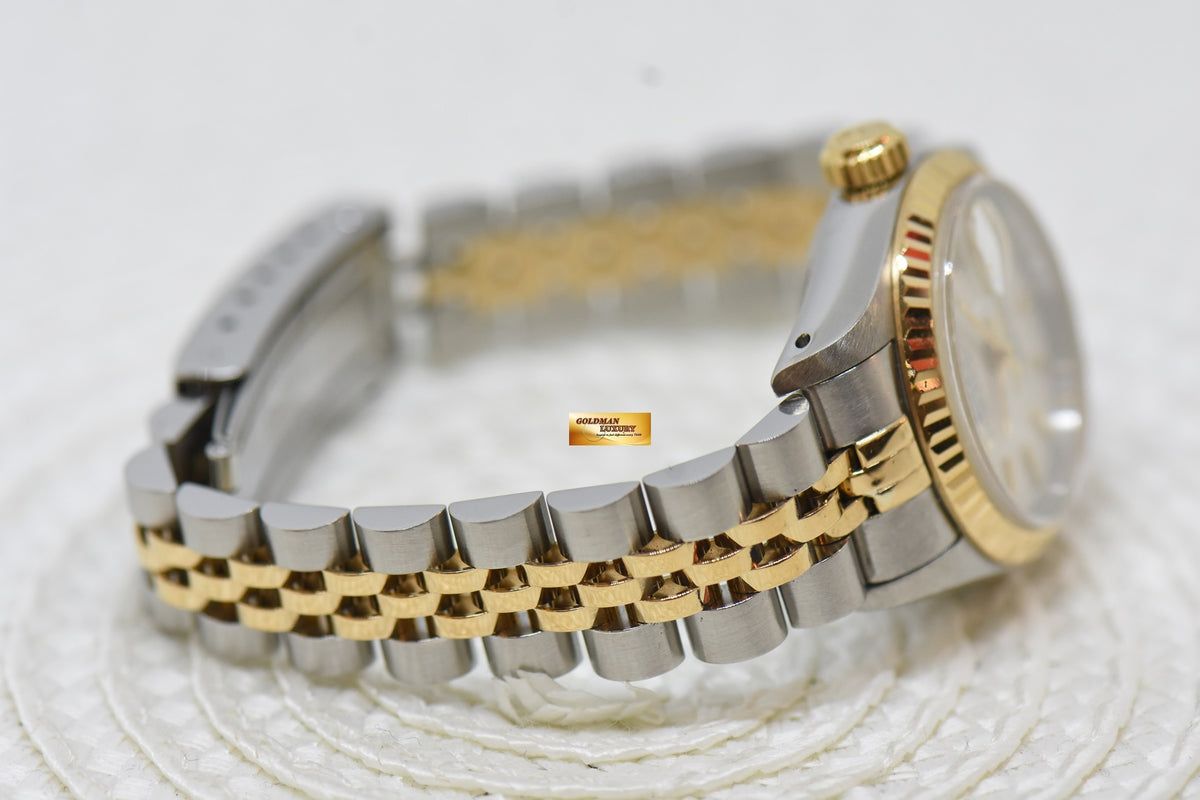 [SOLD] ROLEX OYSTER DATEJUST 26mm HALF-GOLD IN JUBILEE BRACELET WHITE TAPESTRY DIAL 69173 (MINT)